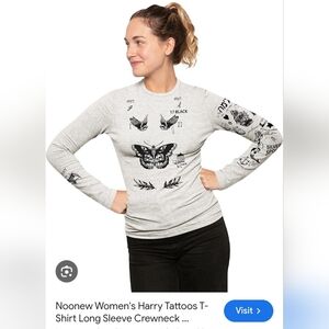 Noonew Women's Tattoo-Inspired Gray Long Sleeve Tee. New